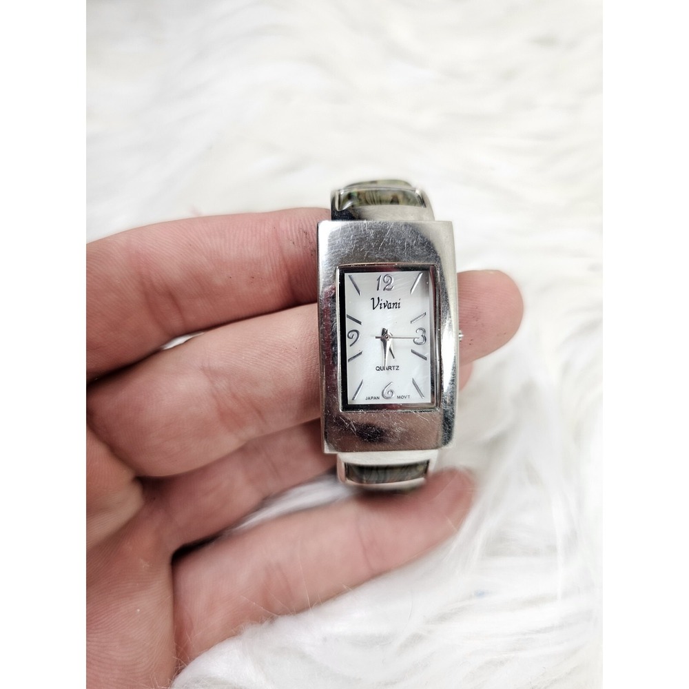 Vivani Women's Silver Toned Green Cuff Band Analog Watch